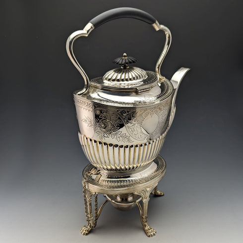 Circa 1900 British Antique Silver Plated Tea Kettle Set JHON WiGFALL